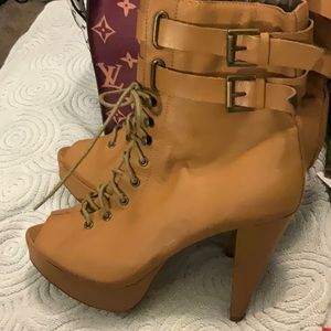 Kelsi Dagger Lace-up Open-toe Leather Bootie.